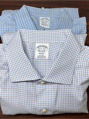 Brooks Brothers Lot of 2 Mens Micro Plaid Dress Shirts 17.5-35 Office Business